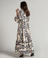 Vneck Elasticated Sleeve Loose Fitted Printed Dress-Blue Print